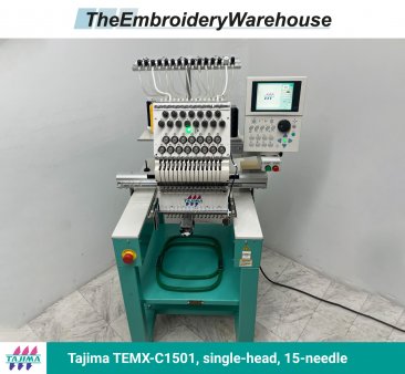 Tajima TEMX-C1501, single-head, 15-needle, commercial embroidery machine