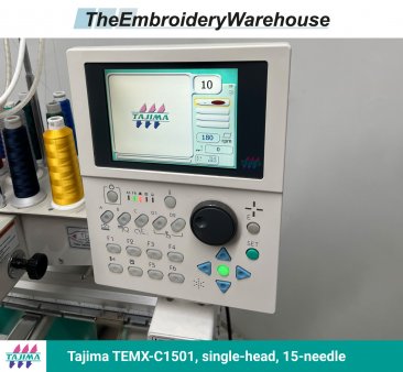 Tajima TEMX-C1501, single-head, 15-needle, commercial embroidery machine