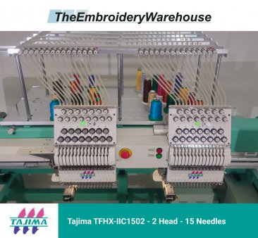 Tajima TFHX-IIC1502, 2-head, 15-needle, commercial embroidery machine