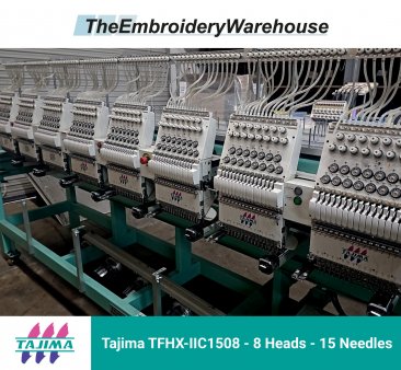 Tajima TFHX-IIC1508, 8-head, 15-needle, commercial embroidery machine