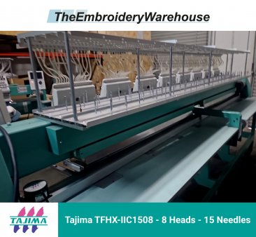 Tajima TFHX-IIC1508, 8-head, 15-needle, commercial embroidery machine