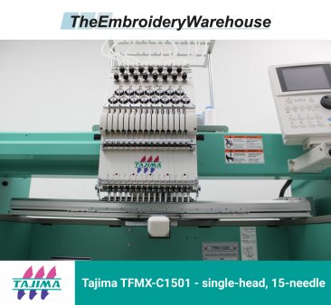 Tajima TFMX-C1501, single-head, 15-needle, commercial embroidery machine