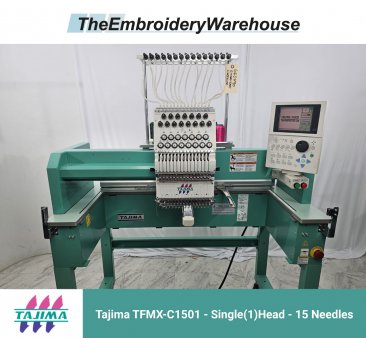 Tajima TFMX-C1501, single-head, 15-needle, commercial embroidery machine