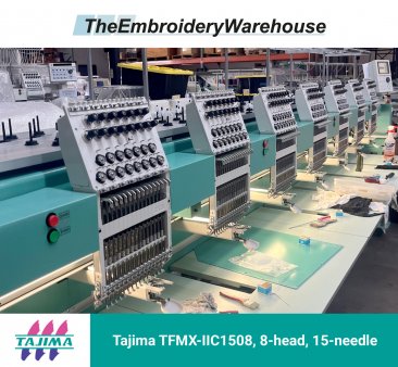Tajima TFMX-IIC1508, 8-head, 15-needle, commercial embroidery machine