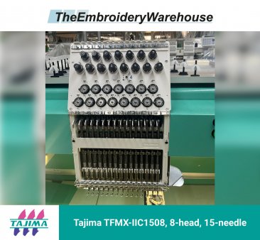 Tajima TFMX-IIC1508, 8-head, 15-needle, commercial embroidery machine