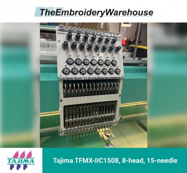 Tajima TFMX-IIC1508, 8-head, 15-needle, commercial embroidery machine