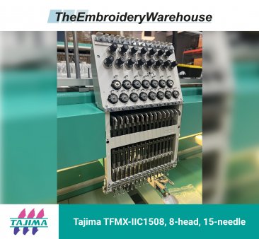 Tajima TFMX-IIC1508, 8-head, 15-needle, commercial embroidery machine
