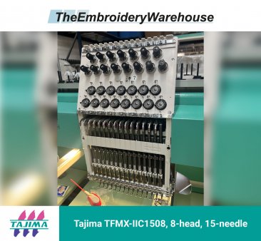 Tajima TFMX-IIC1508, 8-head, 15-needle, commercial embroidery machine