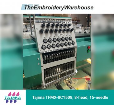 Tajima TFMX-IIC1508, 8-head, 15-needle, commercial embroidery machine
