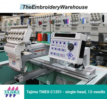 Tajima TMEX-C1201, single-head, 12-needle, commercial embroidery machine