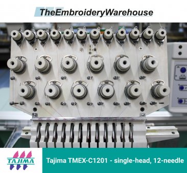 Tajima TMEX-C1201, single-head, 12-needle, commercial embroidery machine