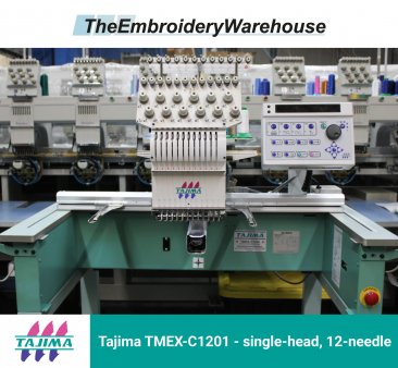 Tajima TMEX-C1201, single-head, 12-needle, commercial embroidery machine