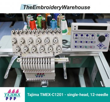 Tajima TMEX-C1201, single-head, 12-needle, commercial embroidery machine