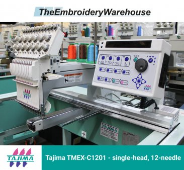 Tajima TMEX-C1201, single-head, 12-needle, commercial embroidery machine