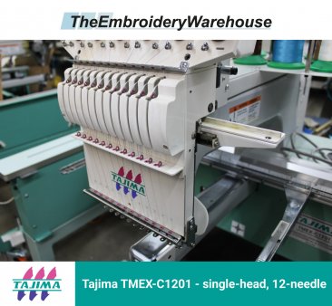 Tajima TMEX-C1201, single-head, 12-needle, commercial embroidery machine