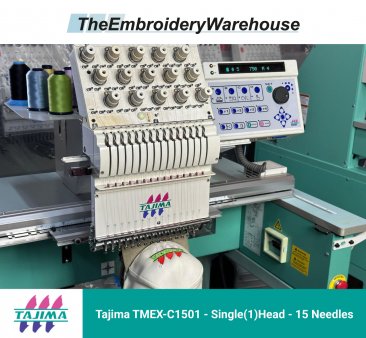 Tajima TMEX-C1501, single-head, 15-needle, commercial embroidery machine
