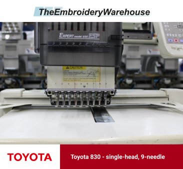 Toyota 830, single-head, 9-needle, commercial embroidery machine