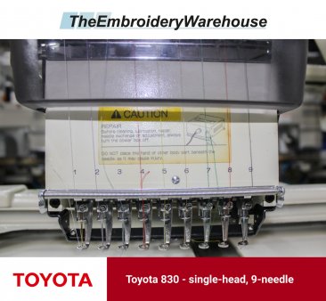 Toyota 830, single-head, 9-needle, commercial embroidery machine