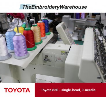 Toyota 830, single-head, 9-needle, commercial embroidery machine