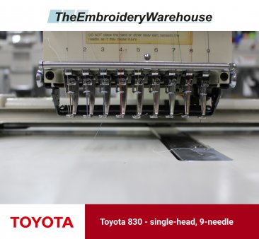 Toyota 830, single-head, 9-needle, commercial embroidery machine