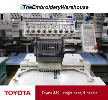 Toyota 830, single-head, 9-needle, commercial embroidery machine