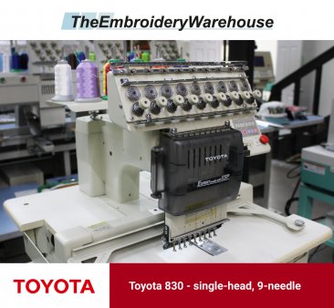 Toyota 830, single-head, 9-needle, commercial embroidery machine