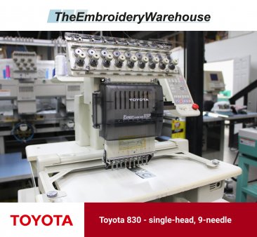 Toyota 830, single-head, 9-needle, commercial embroidery machine