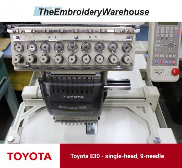 Toyota 830, single-head, 9-needle, commercial embroidery machine