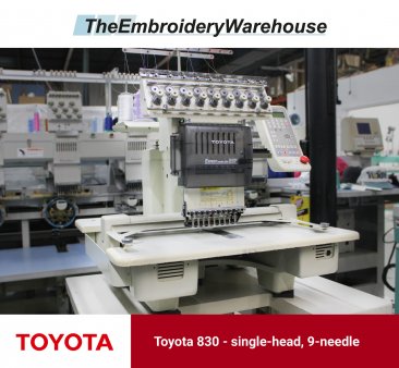 Toyota 830, single-head, 9-needle, commercial embroidery machine