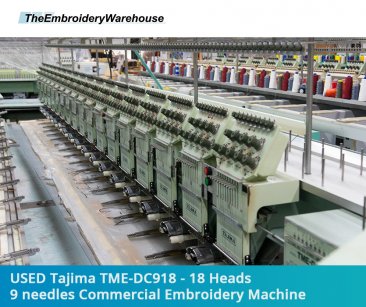 USED Tajima TME-DC918 - 18 Heads - 9 needles Commercial Embroidery Machine