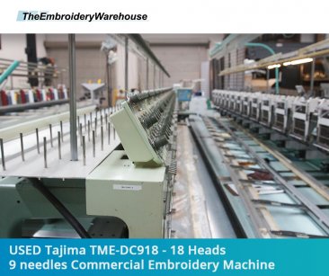 USED Tajima TME-DC918 - 18 Heads - 9 needles Commercial Embroidery Machine
