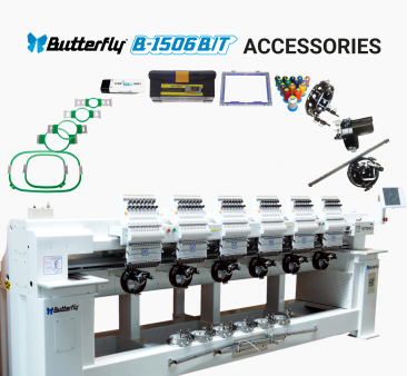 Butterfly B-1506B/T, 6-head, 15-needle, commercial embroidery machine