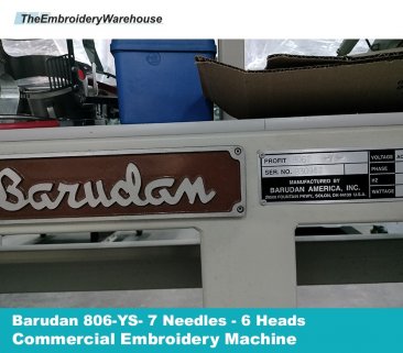 Barudan 806-YS - 6 Heads - 7 Needles - Commercial Embroidery Machine