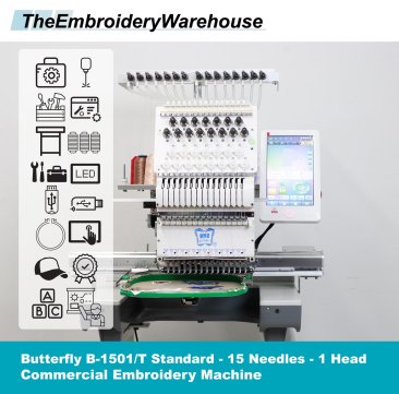 ButterFly B-1501/T Standard Package - Single(1)Head - 15 Needles - Commercial Embroidery Machine - NEW (2023)