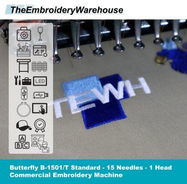 ButterFly B-1501/T Standard Package - Single(1)Head - 15 Needles - Commercial Embroidery Machine - NEW (2023)