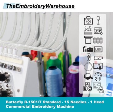 ButterFly B-1501/T Standard Package - Single(1)Head - 15 Needles - Commercial Embroidery Machine - NEW (2023)