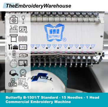 ButterFly B-1501/T Standard Package - Single(1)Head - 15 Needles - Commercial Embroidery Machine - NEW (2023)