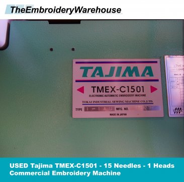 USED Tajima TMEX-C1501 - 15 Needles - 1 Heads - Commercial Embroidery Machine