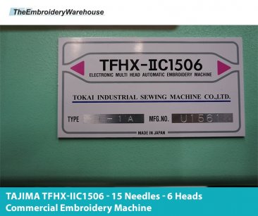 USED Tajima TFHX-IIC1506 - 15 Needles - 6 Heads - Commercial Embroidery Machine