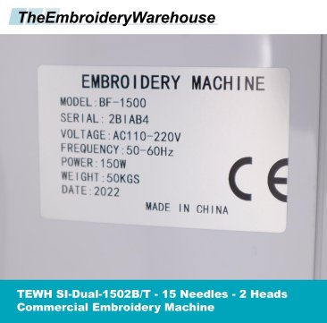 TEWH SI-Dual-1502B/T - 15 Needles - 2 Heads - Commercial Embroidery Machine - NEW (Year 2023)