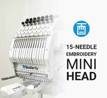 Butterfly Mini, single-head, 15-needle, commercial embroidery machine